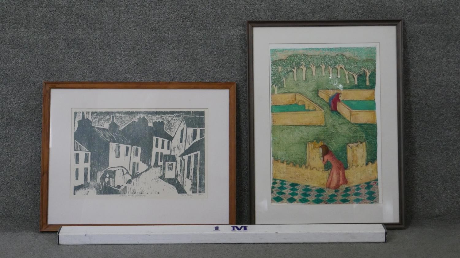 A framed and glazed woodcut, Orton North Yorks, signed Jane Tuely along with a framed and glazed oil - Image 3 of 8