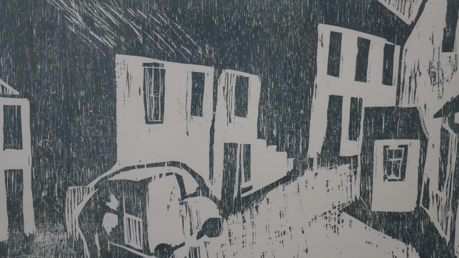 A framed and glazed woodcut, Orton North Yorks, signed Jane Tuely along with a framed and glazed oil - Image 4 of 8