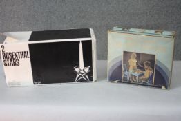 A child's blue glass lemonade jug and glasses in original box and a boxed set of Rosenthal crystal