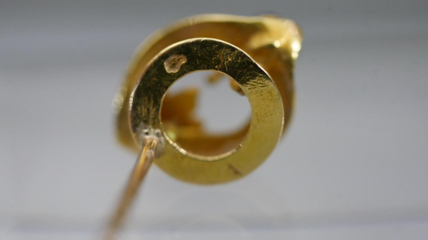A pair of French 19th century seed pearl and blue enamel 18 carat yellow gold stud earrings. - Image 6 of 6
