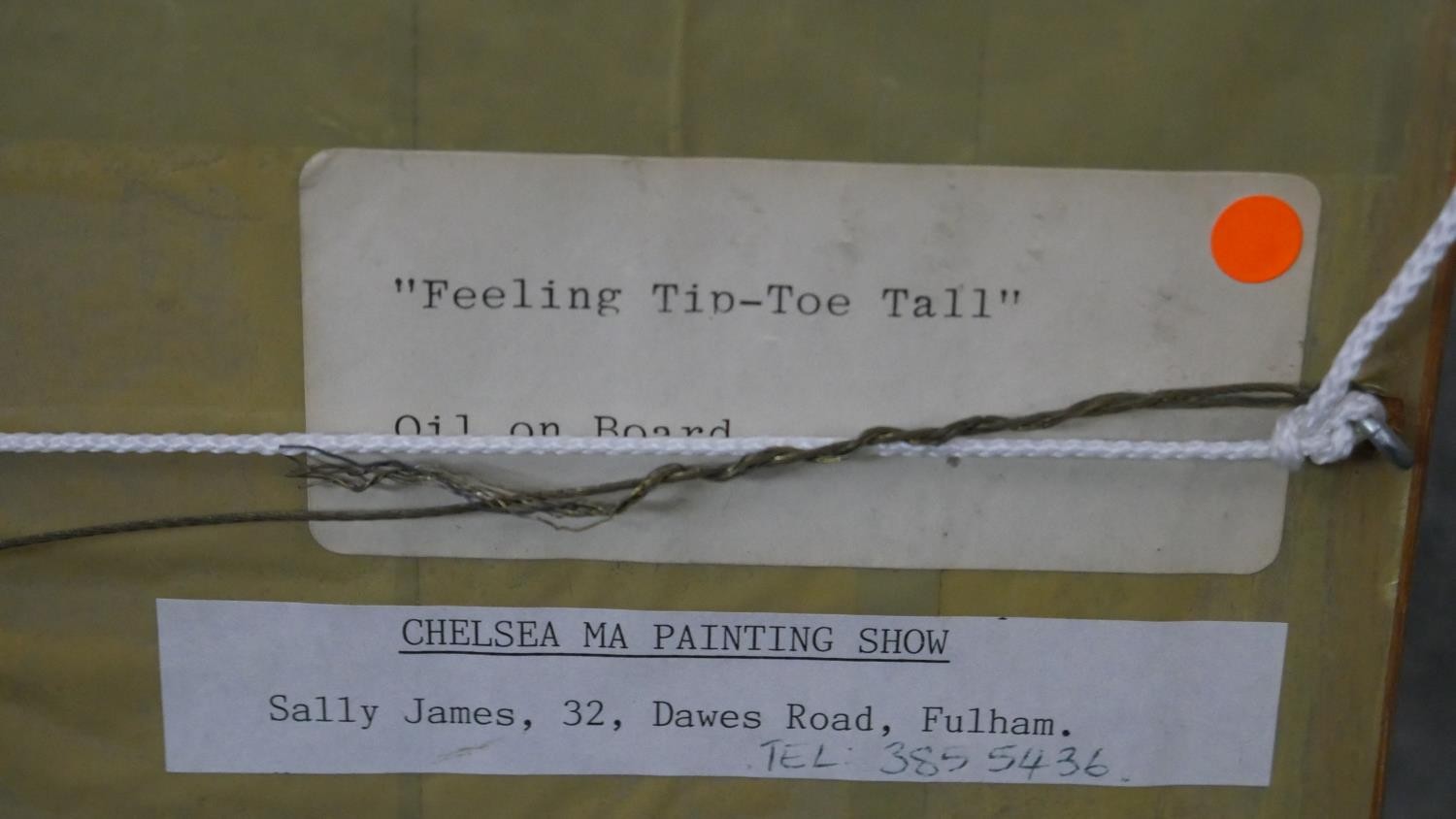 A framed oil on board, portrait study, "Tip-toe tall", Sally James, exhibition labels to the - Image 4 of 4