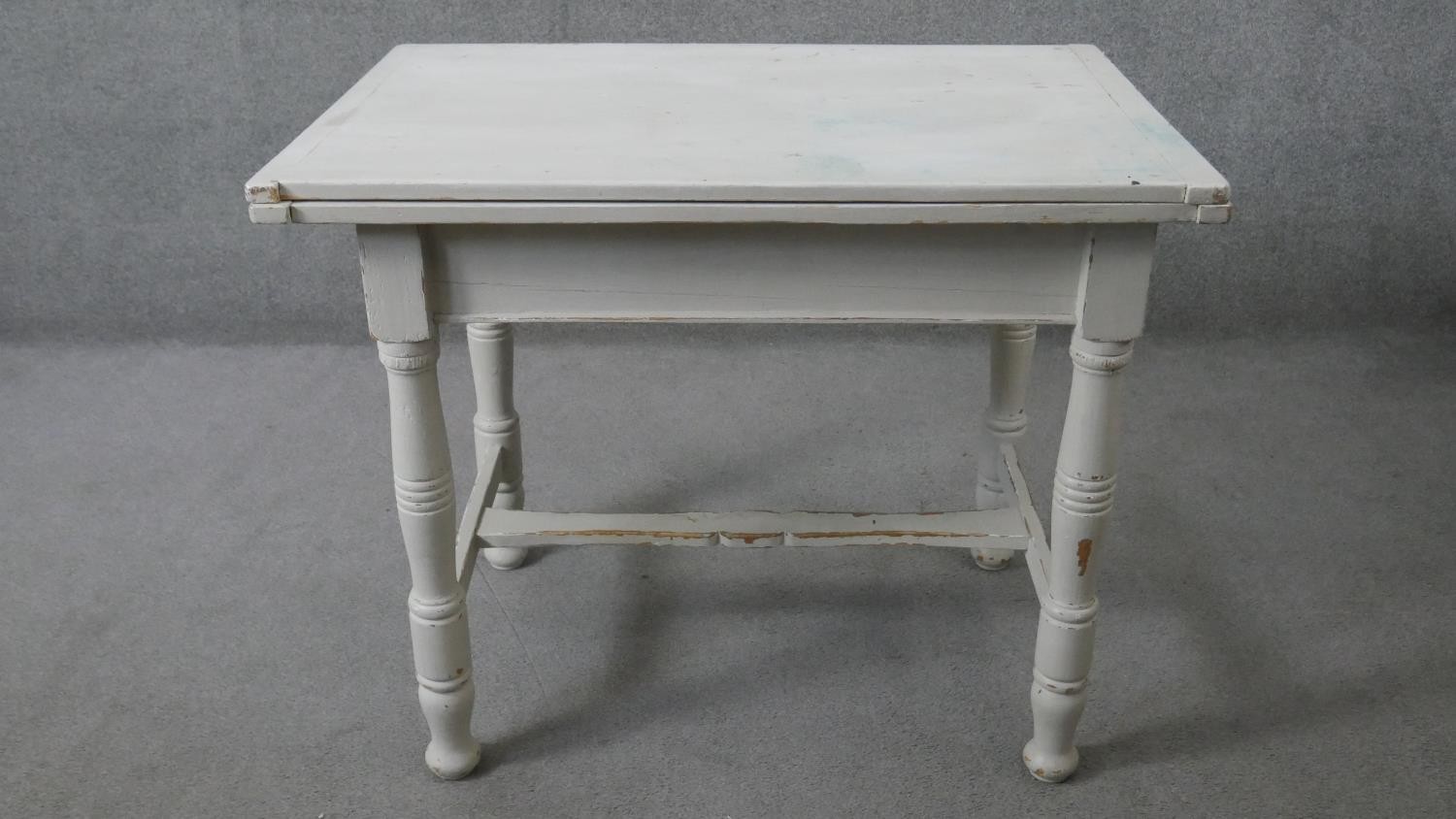 A 19th century painted pine fold over top dining table. H.80 W.100 D.66cm (not extended) - Image 2 of 8
