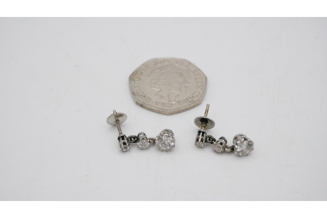 A pair of antique white metal (tested platinum) old cut diamond articulated drop earrings. Each - Image 5 of 5