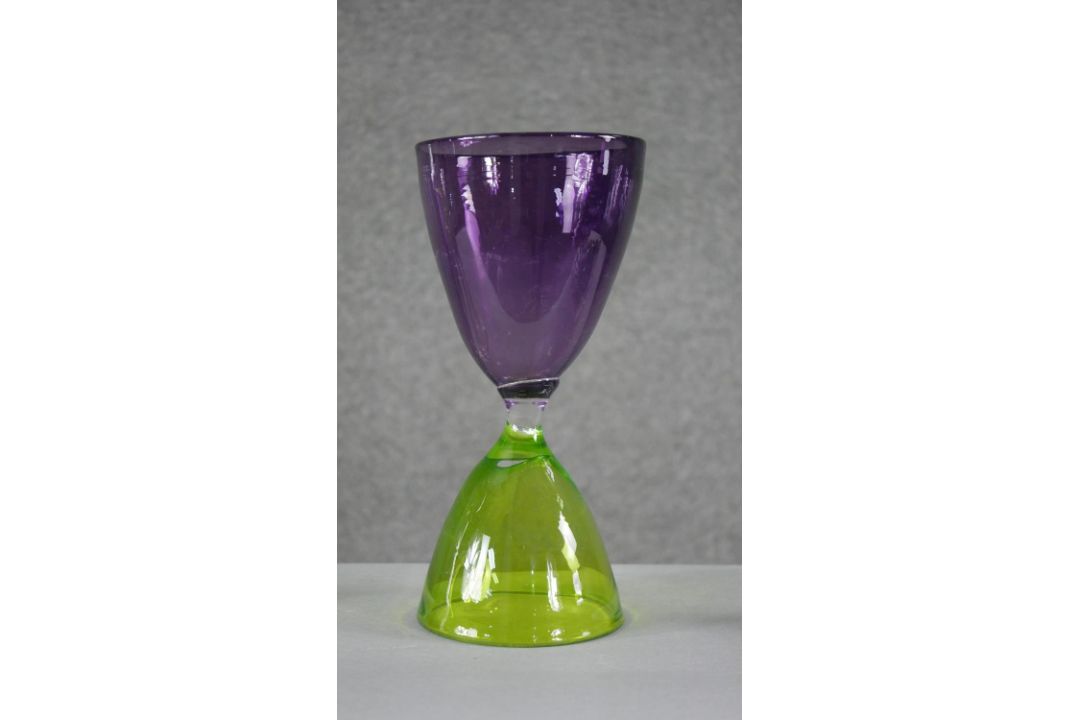 A collection of glass. Including a green and purple art glass hours design goblet, a colourful swirl - Image 3 of 5