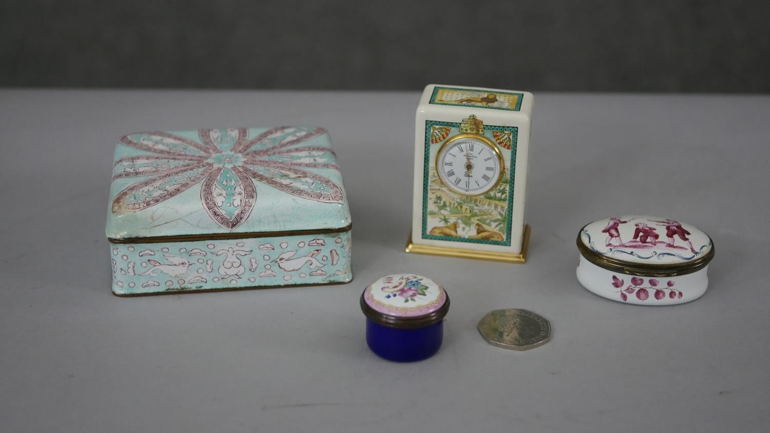 A collection of Halcyon Days enamels and an enamel trinket box. Including a Halcyon Days Verdi - Image 2 of 16