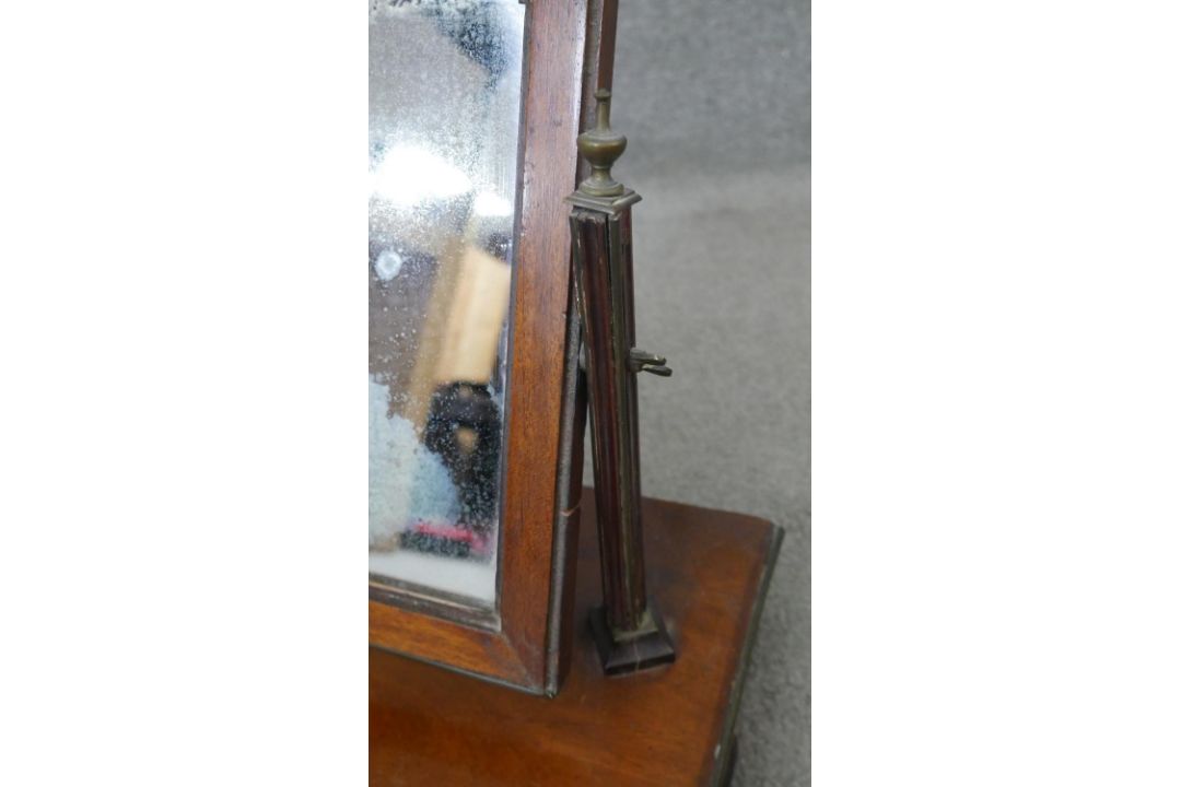 A 19th century mahogany toilet mirror with adjustable swing mirror on platform base fitted with - Image 4 of 5