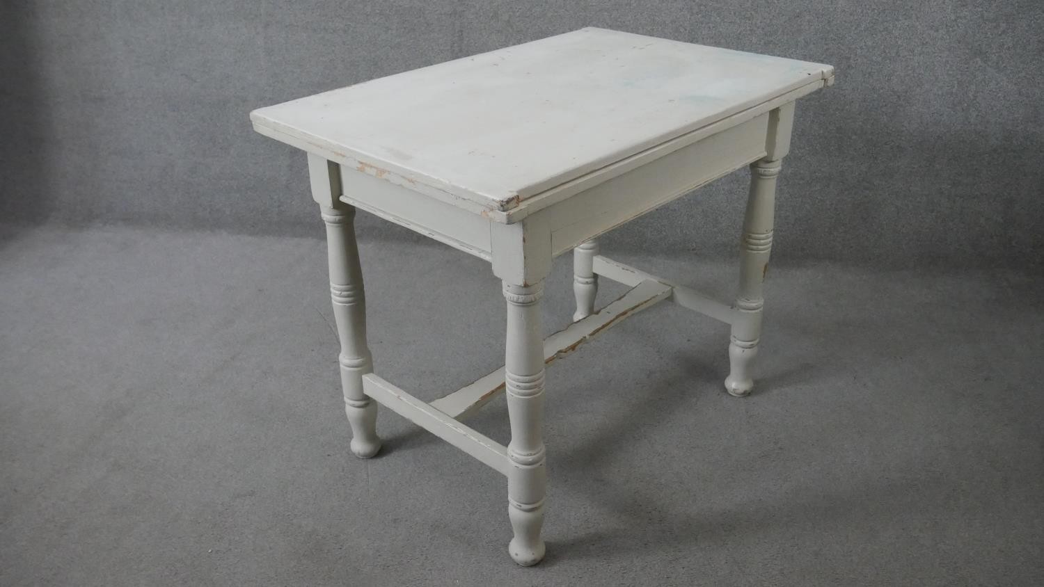 A 19th century painted pine fold over top dining table. H.80 W.100 D.66cm (not extended) - Image 8 of 8