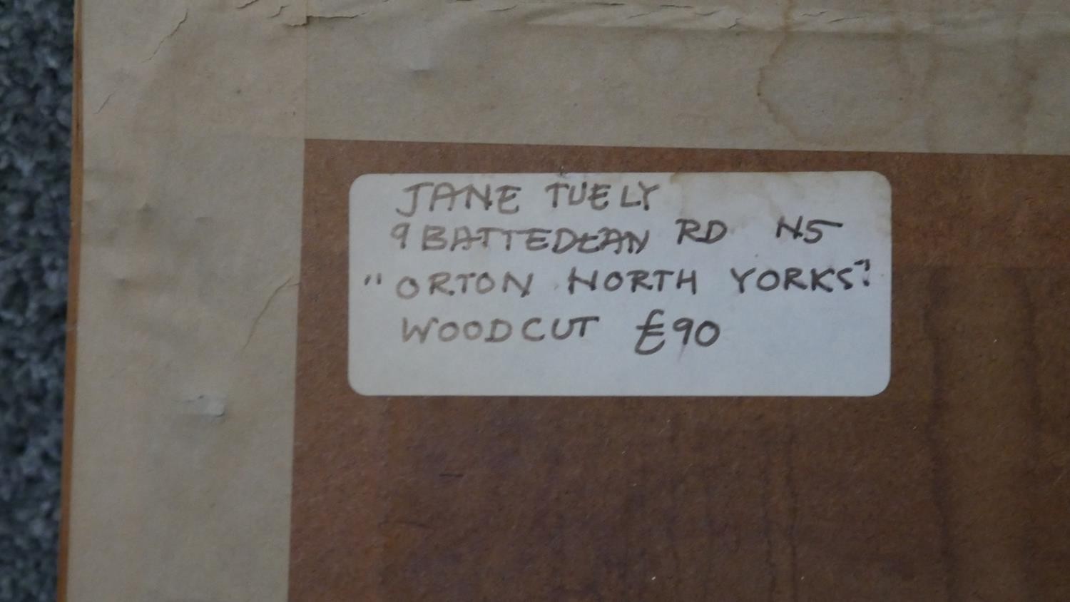 A framed and glazed woodcut, Orton North Yorks, signed Jane Tuely along with a framed and glazed oil - Image 7 of 8
