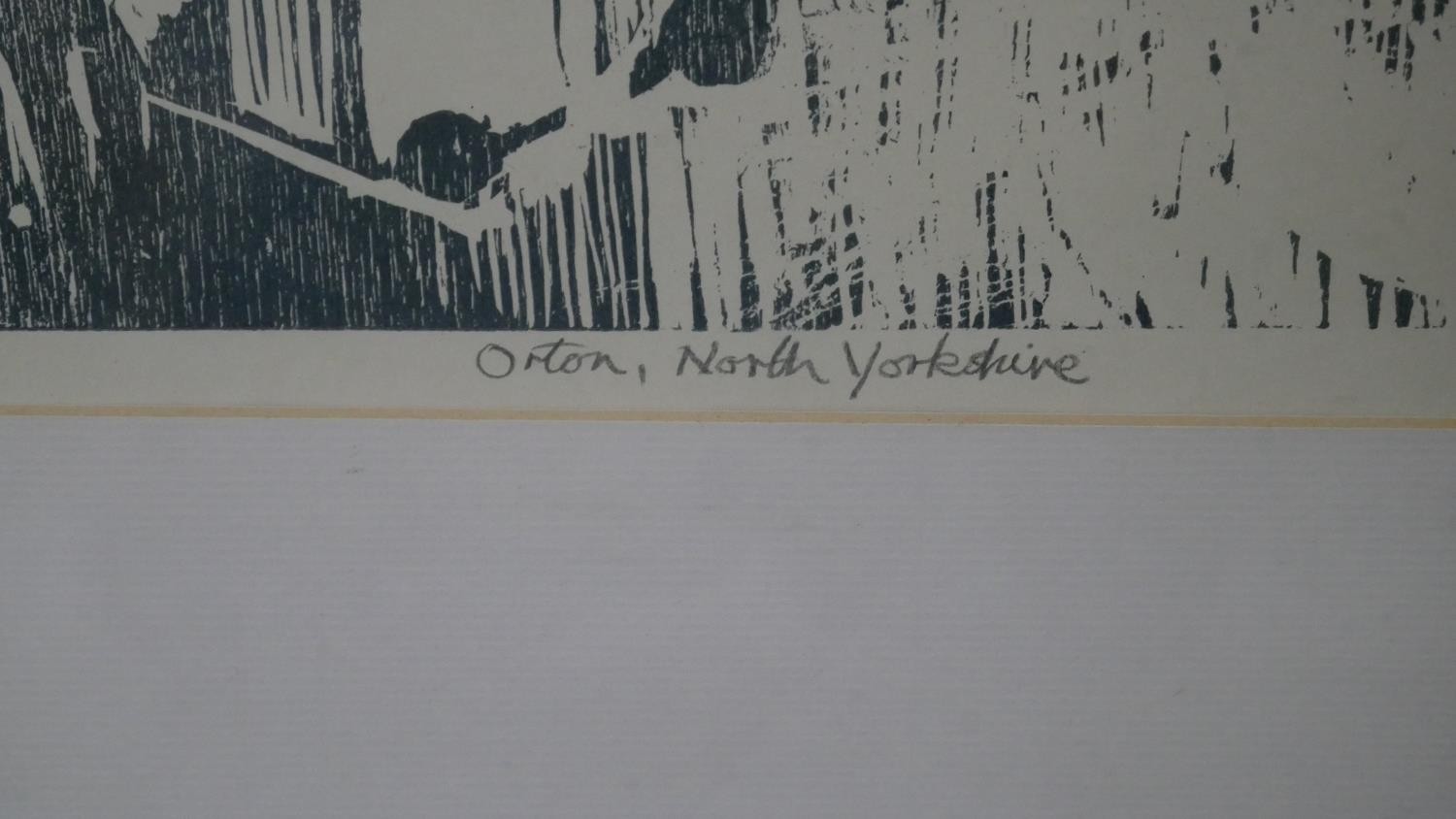 A framed and glazed woodcut, Orton North Yorks, signed Jane Tuely along with a framed and glazed oil - Image 5 of 8