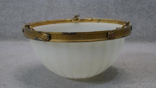 A Victorian gilt metal and opal glass gadrooned dome design uplighter. Diam.46 cm
