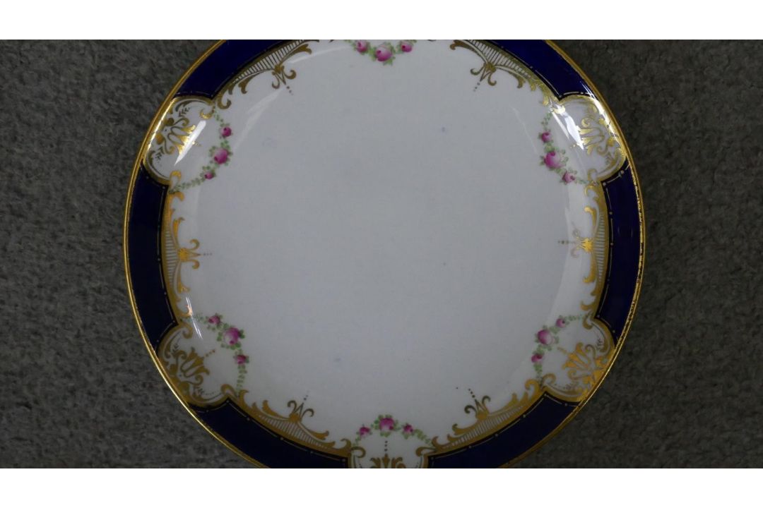 A Crown Staffordshire fine china royal blue and gold twelve person hand painted part tea set. - Image 5 of 6