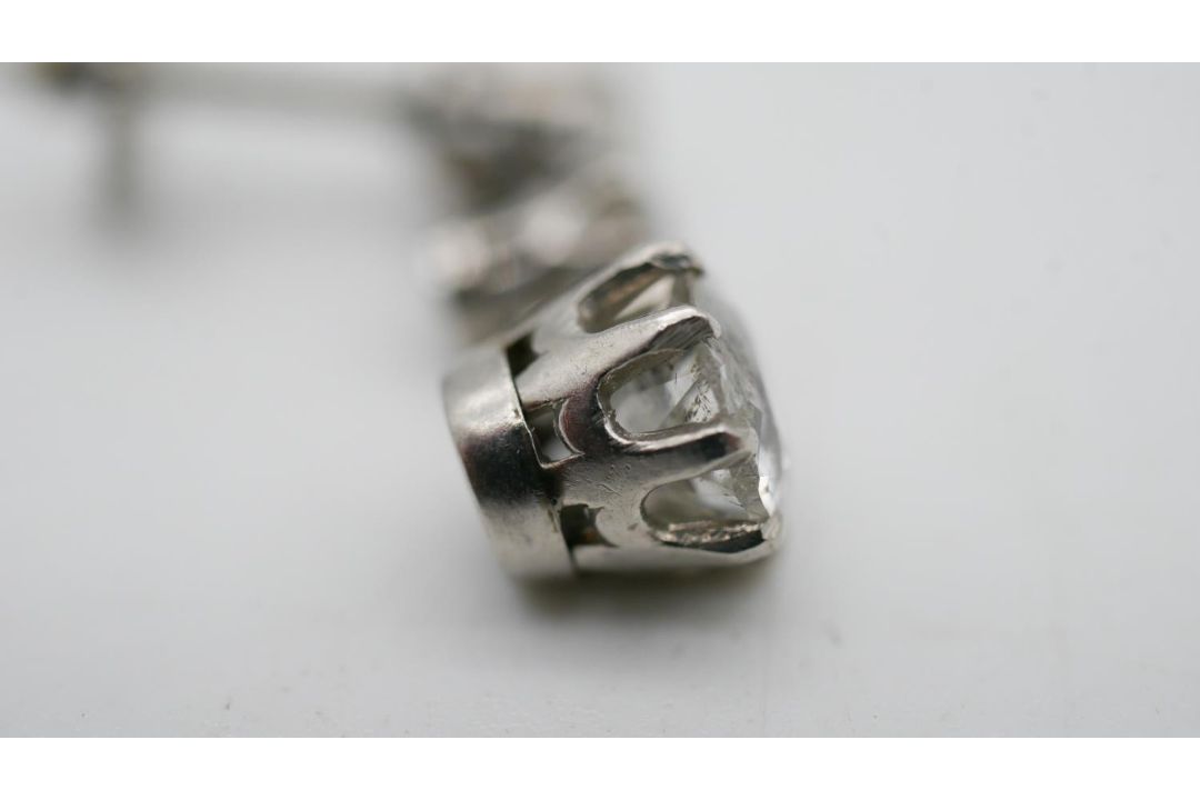 A pair of antique white metal (tested platinum) old cut diamond articulated drop earrings. Each - Image 4 of 5