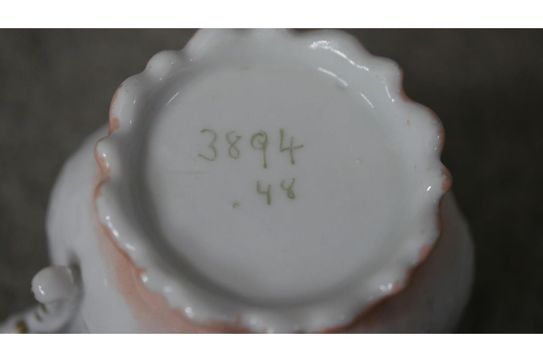A Victorian hand painted fine china ten person part coffee set. Decorated with violets and gilded - Image 9 of 14