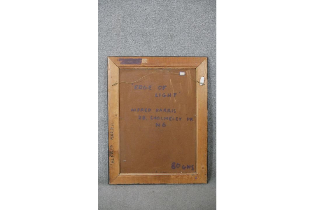 Alfred Harris- A large framed acrylic and paper on panel, titled 'Edge of Light', inscribed verso. - Image 6 of 7