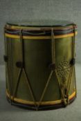 Lamp tables, pair, converted from vintage military drums with brass carcasses. H.66 Dia. 60cm.