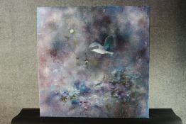 Jane Harris (1956-) An oil on board of a seagull in stormy sky. H.90 W.90cm.