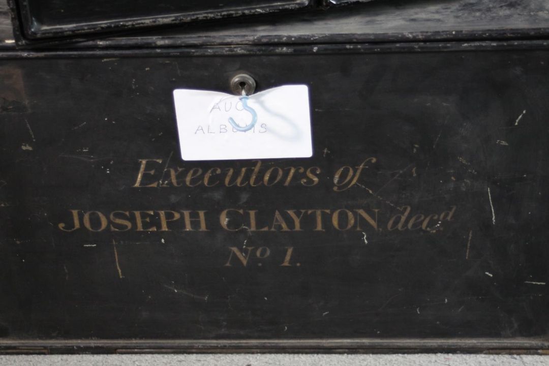 A 19th century metal cabinet with signwriting and a similar vintage example. H.49 W.50 D.38cm. - Image 6 of 6