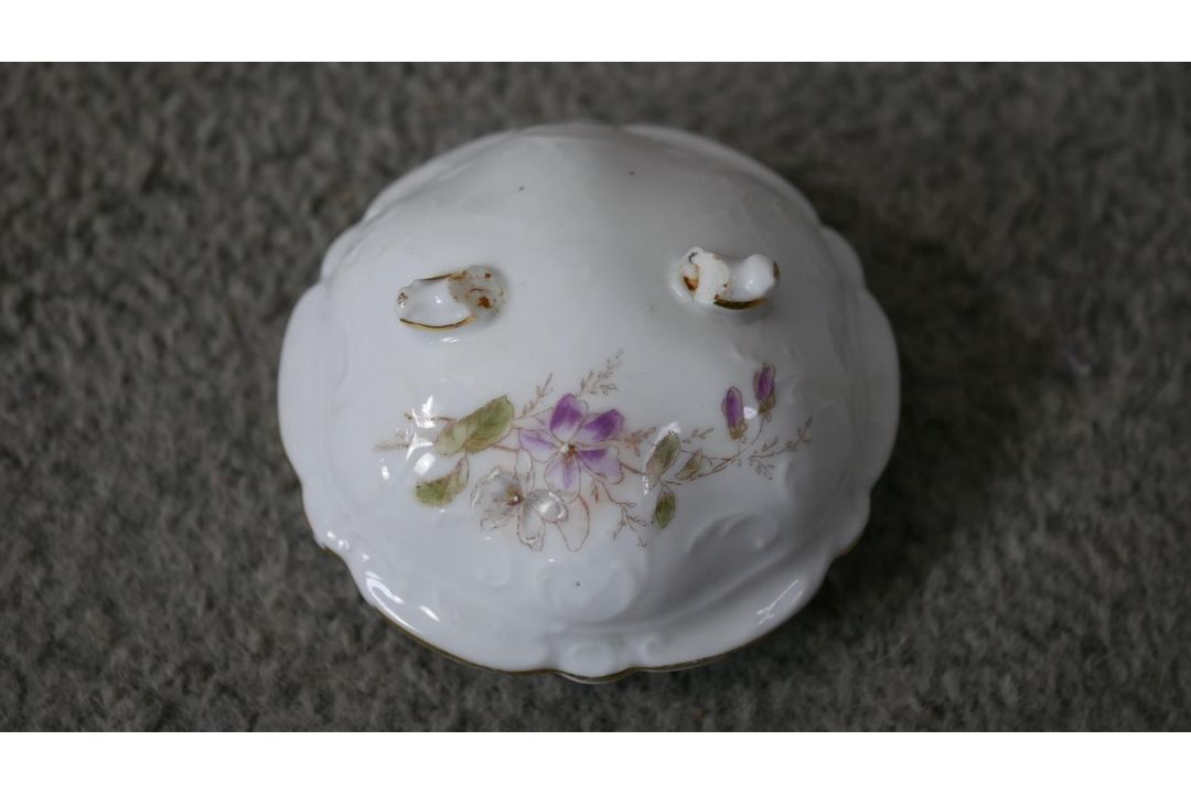 A Victorian hand painted fine china ten person part coffee set. Decorated with violets and gilded - Image 14 of 14