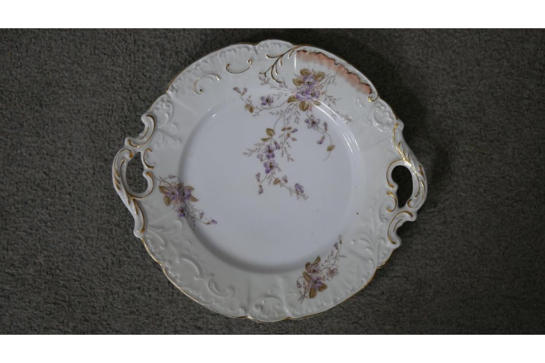A Victorian hand painted fine china ten person part coffee set. Decorated with violets and gilded - Image 2 of 14