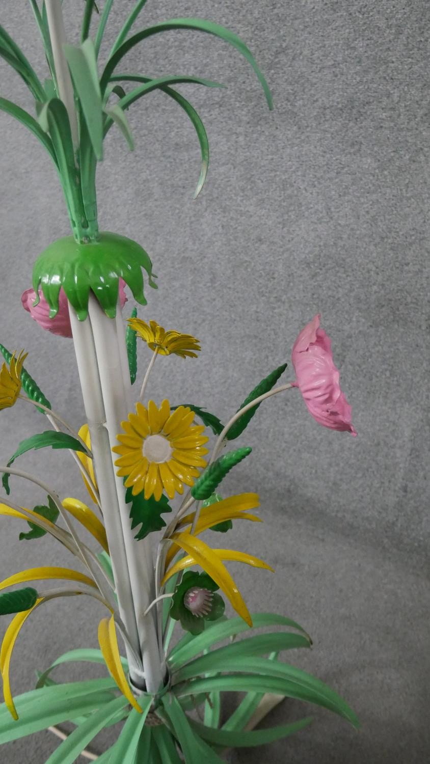 A Mid-century Italian toleware polychrome floral design standard lamp, the stem designed as wheat - Image 7 of 8