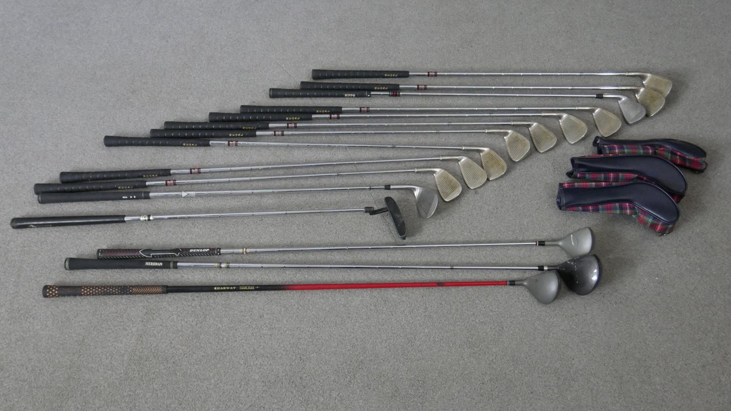 A full set of irons and woods in leather effect gold bag. H.111 W.30 D.36cm - Image 4 of 15