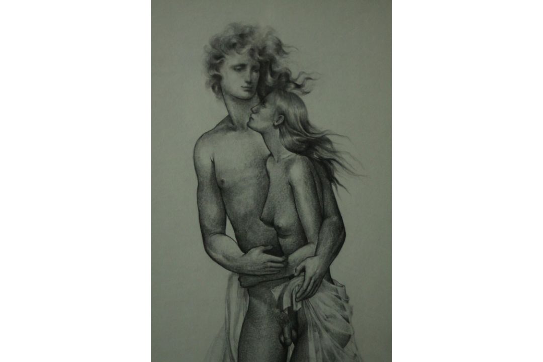 Ricardo Cinalli (B.1948), a framed and glazed pencil drawing, study of a naked couple, signed and - Image 2 of 5