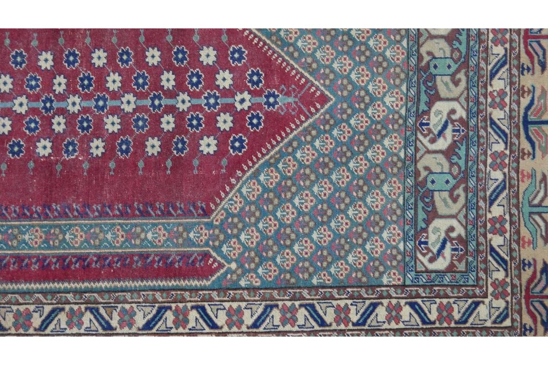A Turkish Kayseri prayer mat with burgundy ground and floral multiple borders. L.170 W.115cm - Image 4 of 7