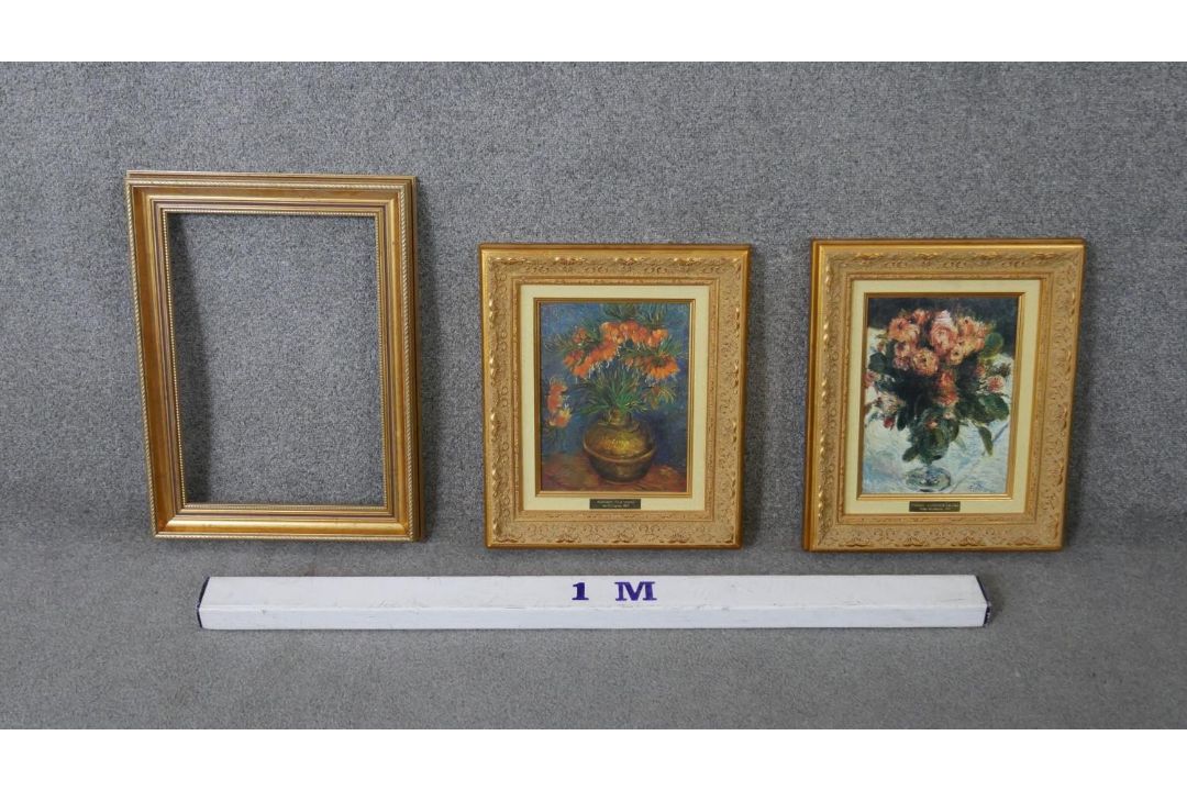 Two framed and glazed varnished prints of oil still life's. One by Renoir and one by Van Gogh and - Image 2 of 12