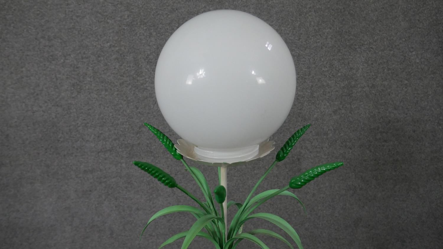 A Mid-century Italian toleware polychrome floral design standard lamp, the stem designed as wheat - Image 8 of 8