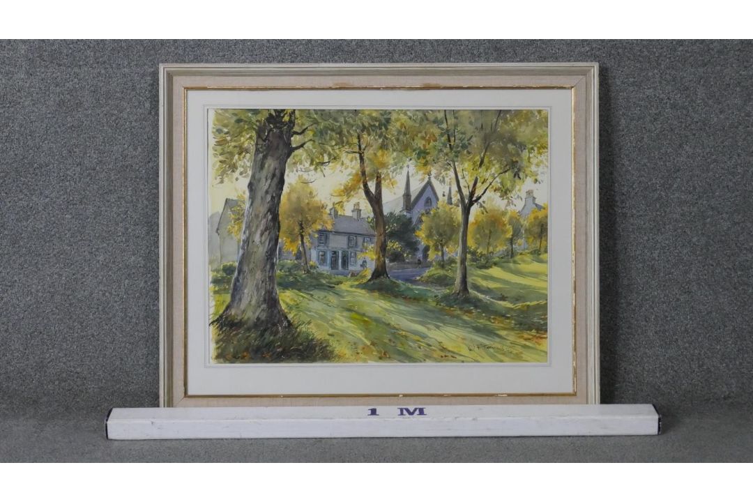 A framed and glazed watercolour of a house in a wood. Signed J.F. Turnbull. H.66 W.81cm - Image 3 of 5