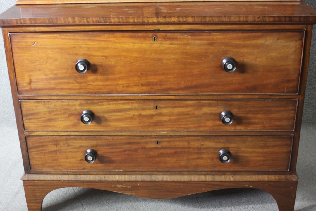 A late Georgian mahogany secretaire bookcase the upper astragal glazed section above fitted - Image 5 of 6