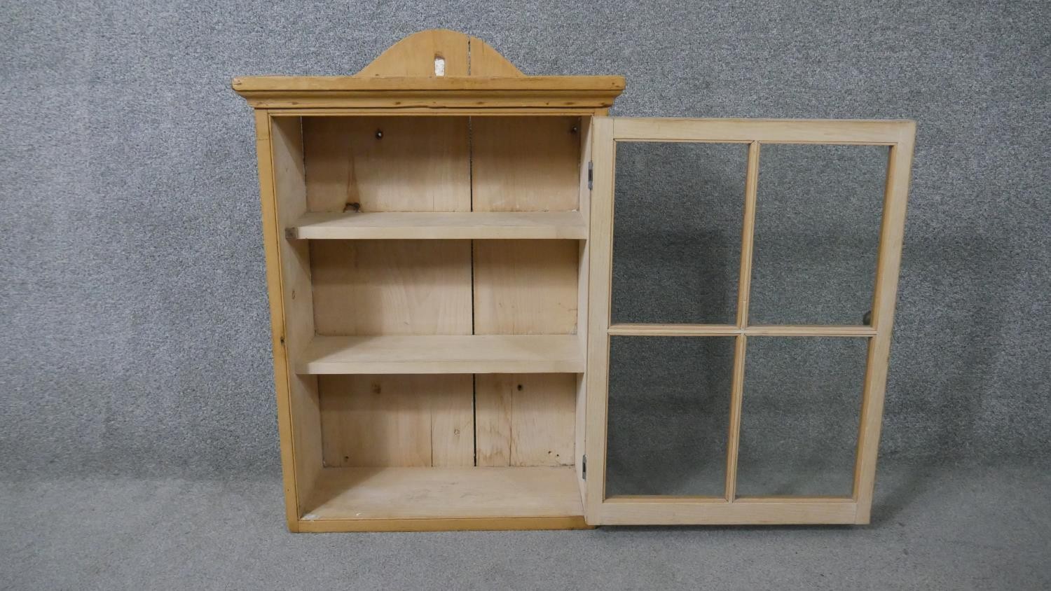 A pine wall hanging cabinet with glazed door. H.67 D.54 D.22cm - Image 5 of 8