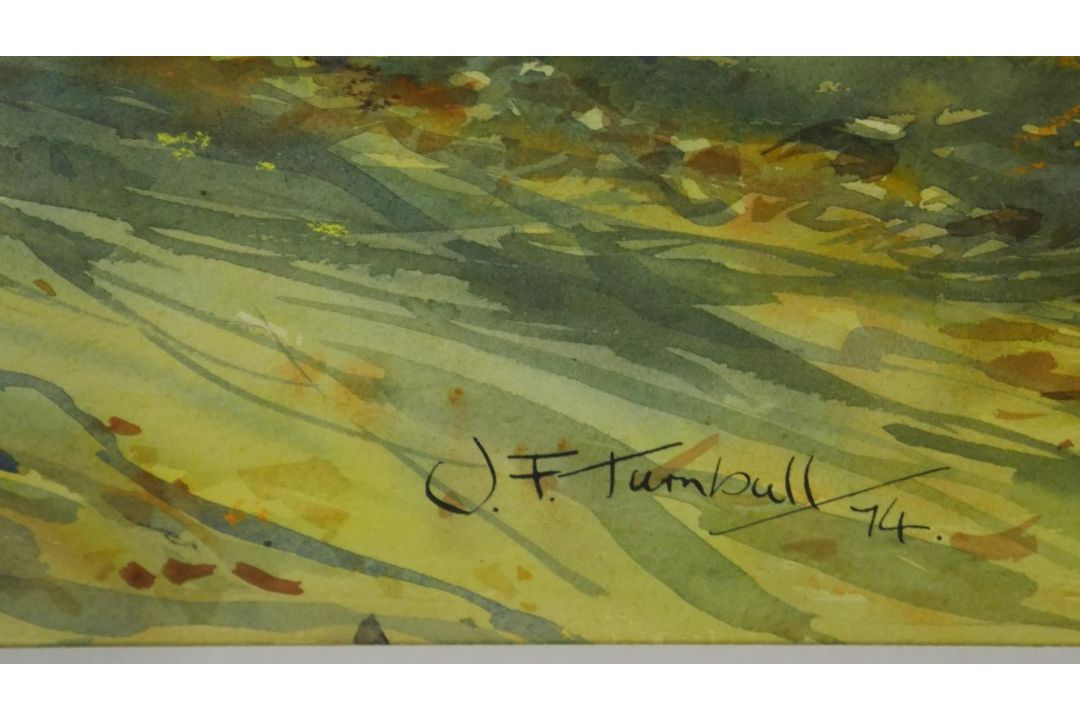 A framed and glazed watercolour of a house in a wood. Signed J.F. Turnbull. H.66 W.81cm - Image 4 of 5