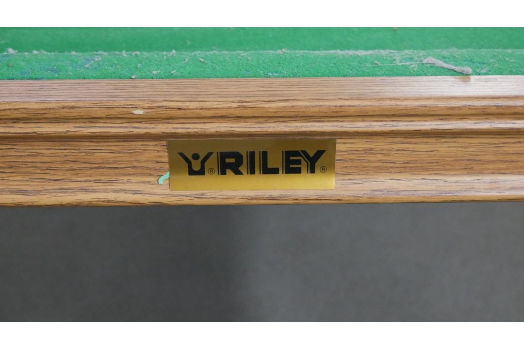 A Riley folding snooker table and accessories. H.83 W.190 D.87cm (Baize worn and legs in need of - Image 7 of 12