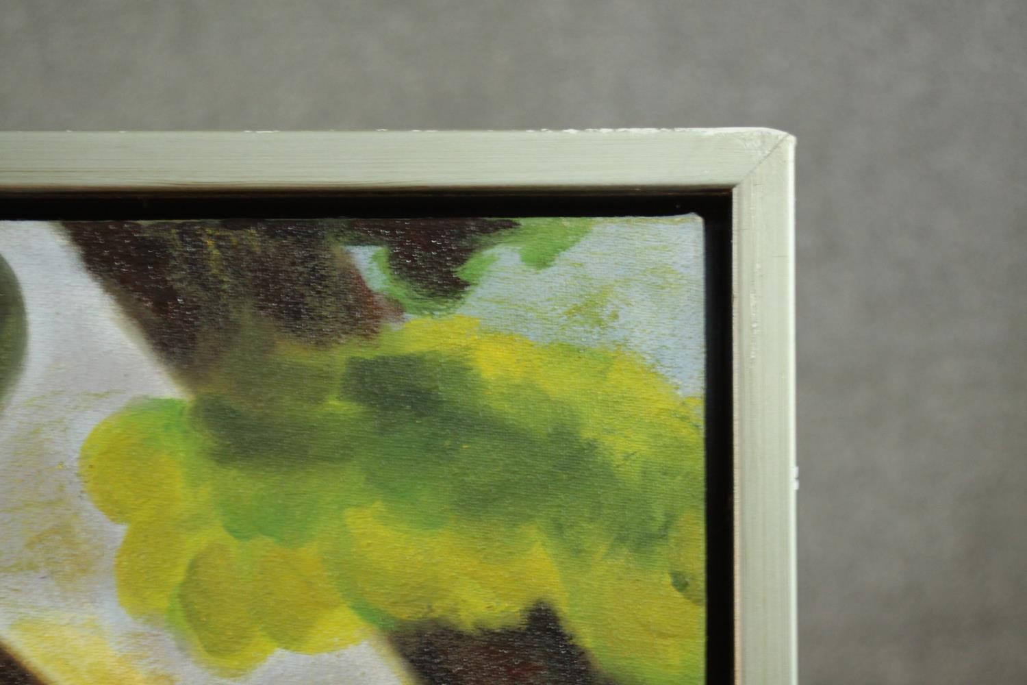 After Paul Gauguin- A framed oil on canvas of a woman holding fruit. Unsigned. H.98 W.78cm. - Image 4 of 4