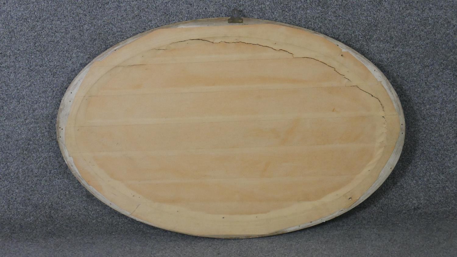 A C.1900 oval wall mirror in gilt ribbon and beaded gesso frame. H.50 W.78cm - Image 5 of 5