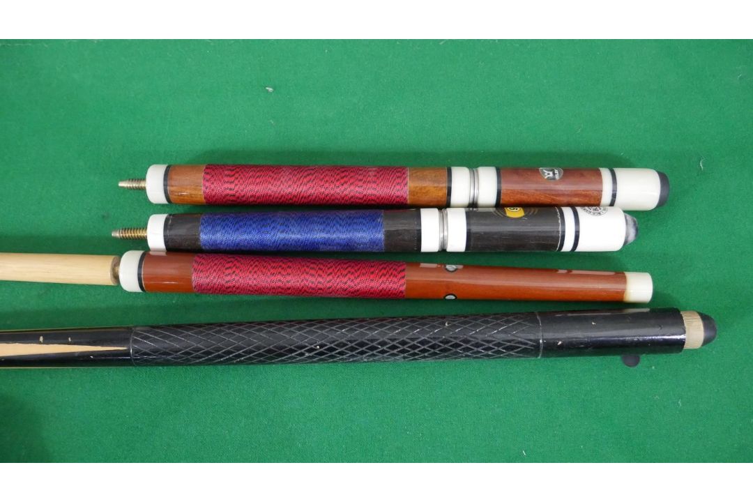 A Riley folding snooker table and accessories. H.83 W.190 D.87cm (Baize worn and legs in need of - Image 5 of 12