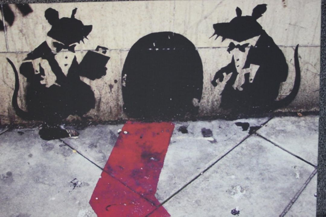 Four Banksy reproduction prints on canvas. H. 63 W.91cm. - Image 5 of 5