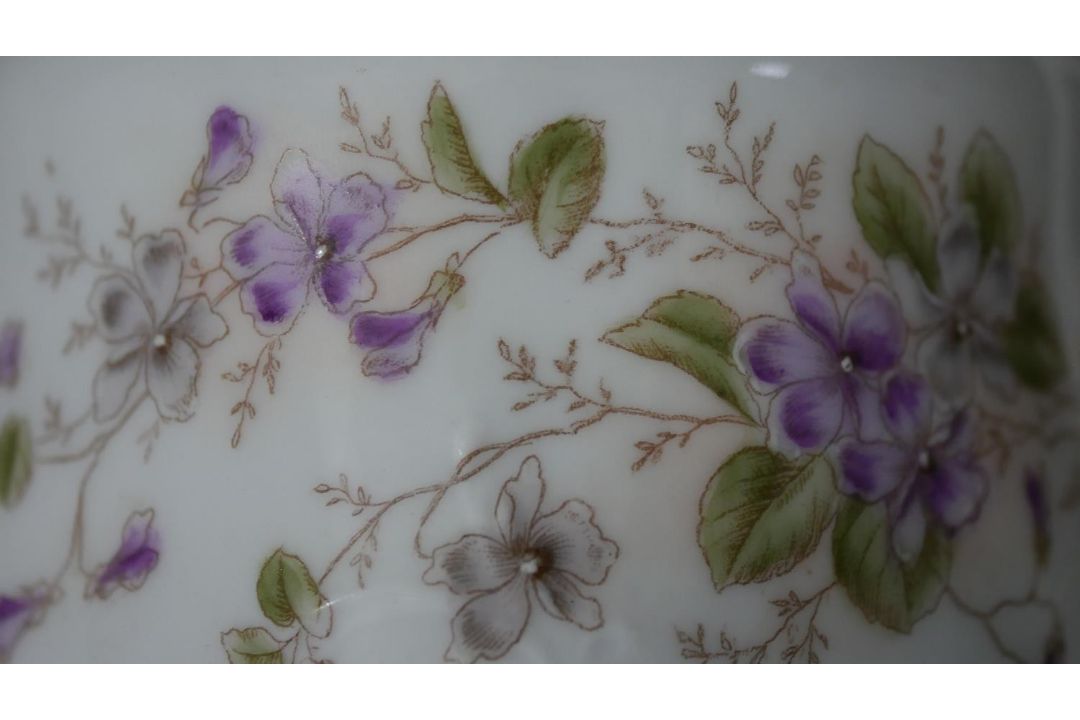 A Victorian hand painted fine china ten person part coffee set. Decorated with violets and gilded - Image 11 of 14