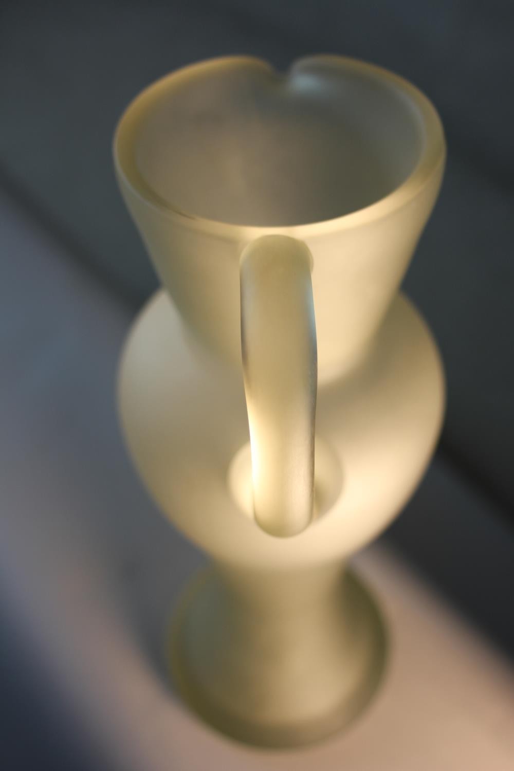 A vintage hand blown frosted clear art glass jug of elongated form. H.39 W.18 D.14cm. - Image 6 of 6