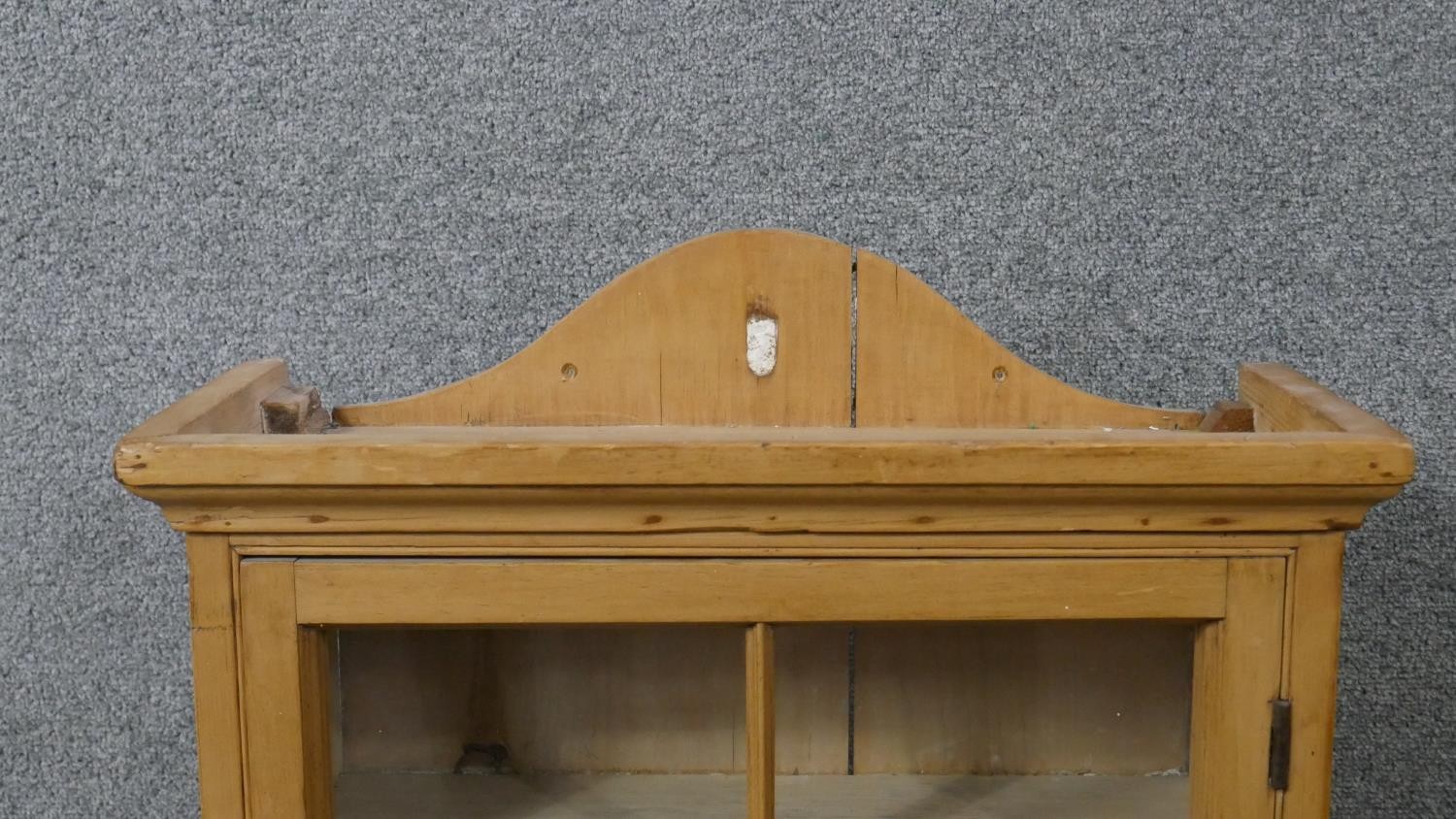 A pine wall hanging cabinet with glazed door. H.67 D.54 D.22cm - Image 7 of 8