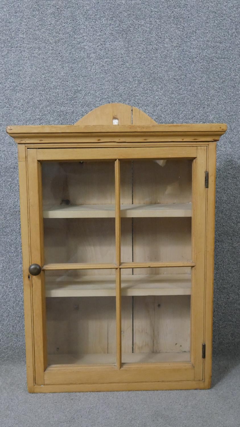 A pine wall hanging cabinet with glazed door. H.67 D.54 D.22cm - Image 4 of 8