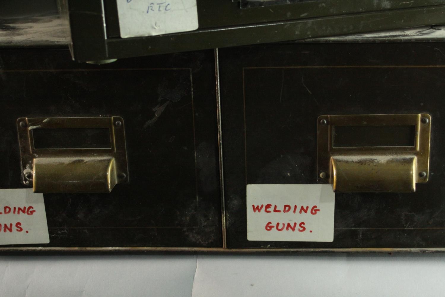 Three miscellaneous vintage metal desk top filing cabinets. H.30 W.29 D.39cm. - Image 3 of 4
