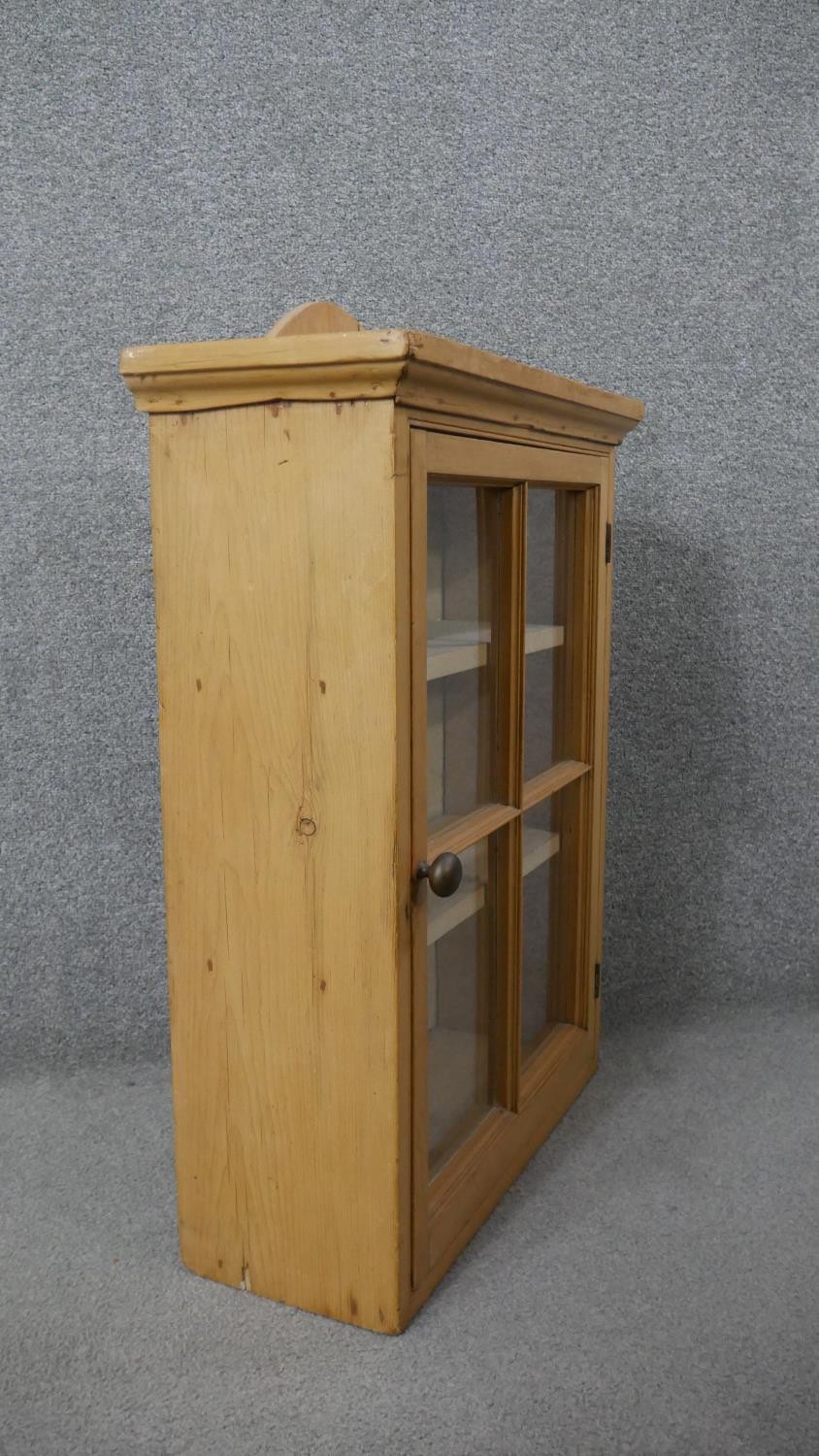 A pine wall hanging cabinet with glazed door. H.67 D.54 D.22cm - Image 8 of 8