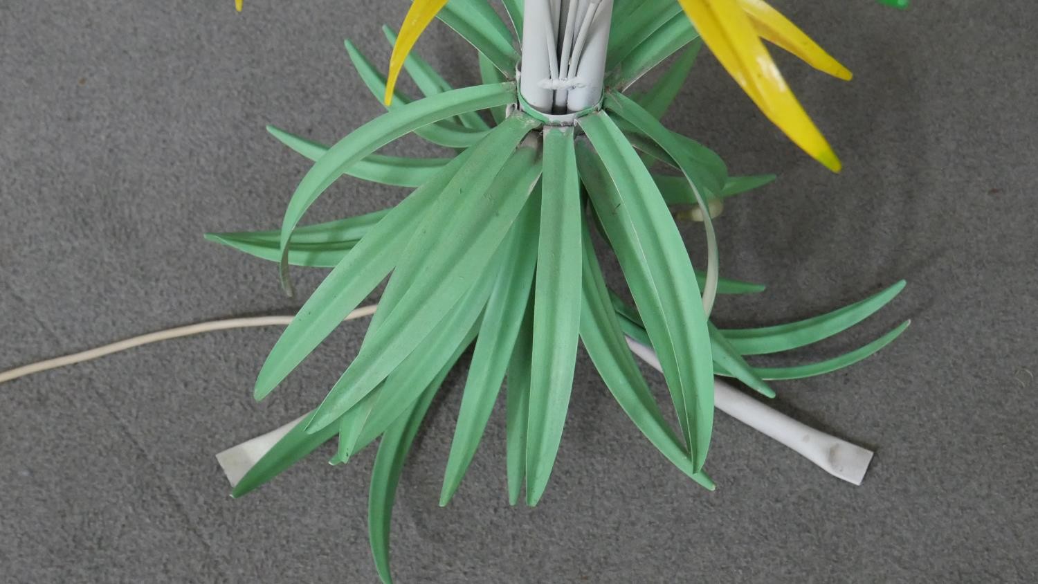 A Mid-century Italian toleware polychrome floral design standard lamp, the stem designed as wheat - Image 6 of 8