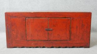 Low cabinet, Chinese 19th century painted. H.43 W.96 D.47cm