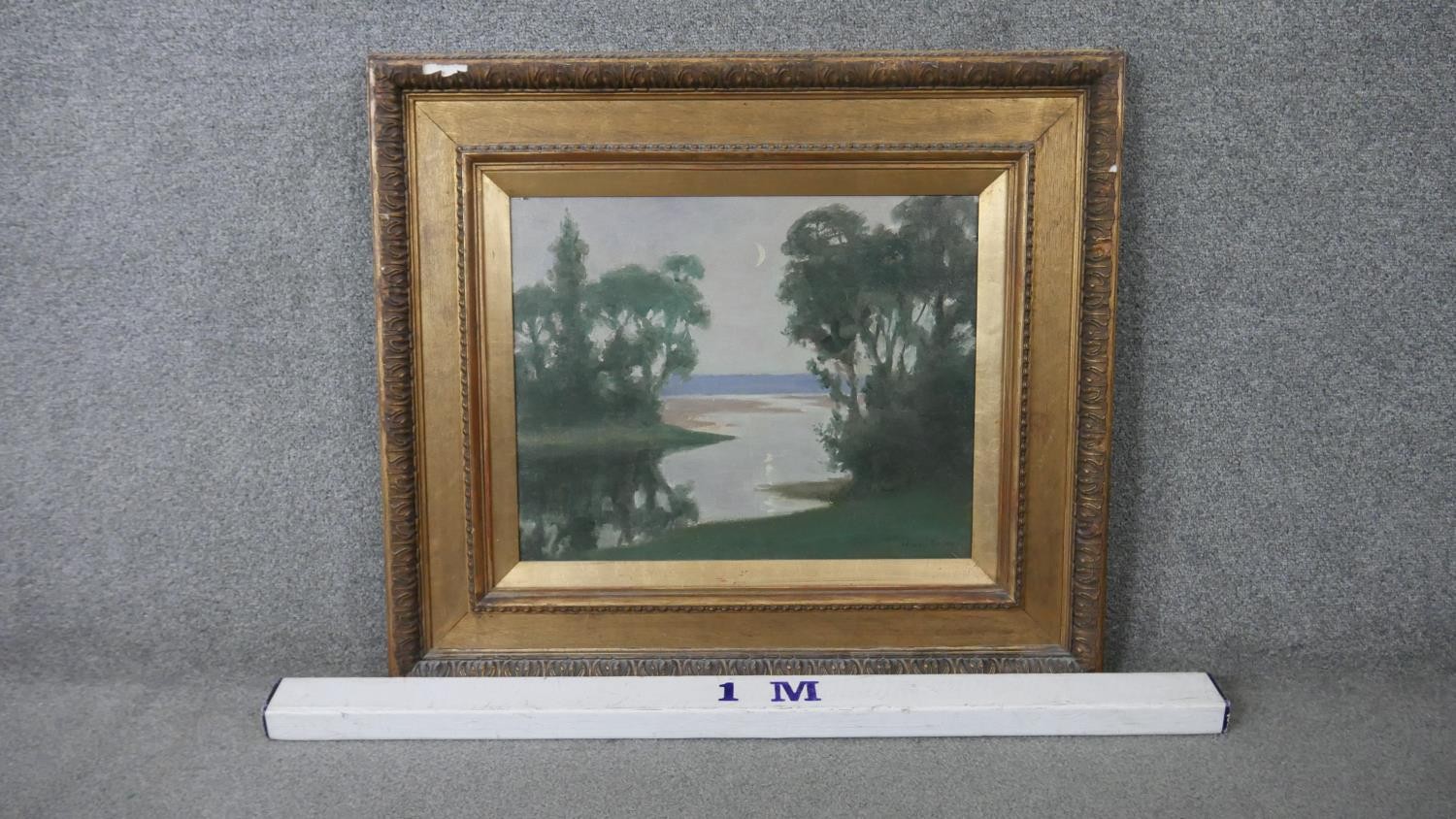 Harry Spence (1860 - 1928) - A gilt framed and glazed oil on canvas of a riverscape titled ' - Image 7 of 7