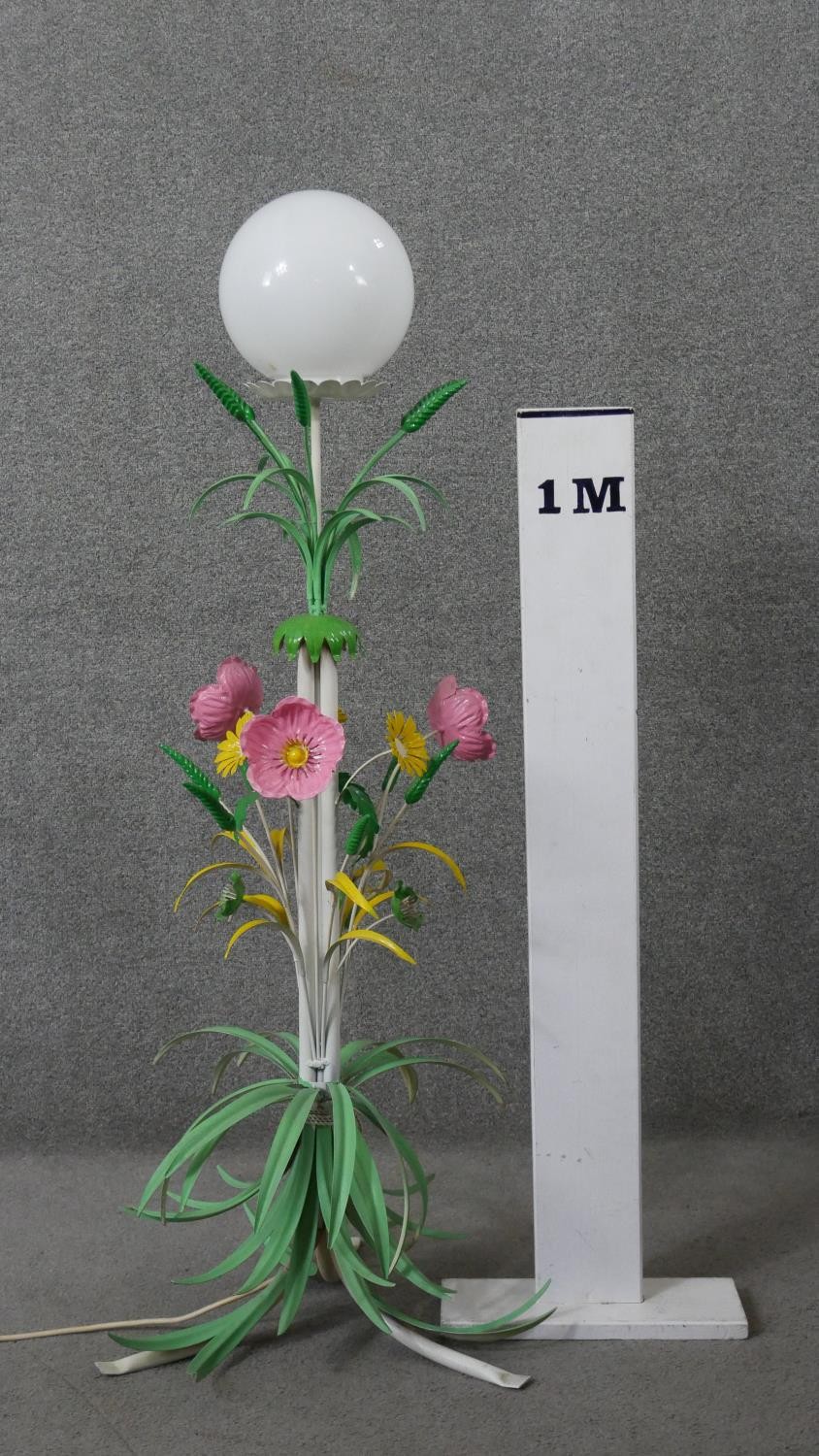 A Mid-century Italian toleware polychrome floral design standard lamp, the stem designed as wheat - Image 2 of 8