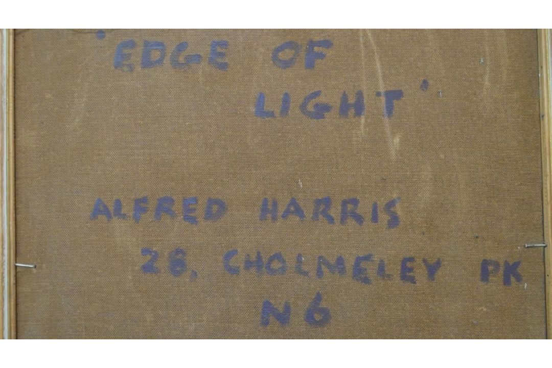Alfred Harris- A large framed acrylic and paper on panel, titled 'Edge of Light', inscribed verso. - Image 7 of 7