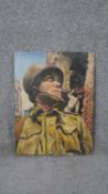 Attributed to Carlos Sáenz de Tejada (1897 - 1958) An oil on board of a soldier among derelict